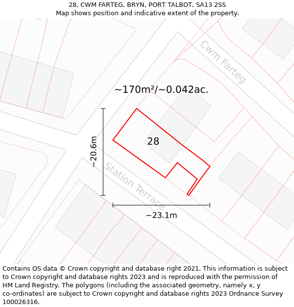 28, CWM FARTEG, BRYN, PORT TALBOT, SA13 2SS: Plot and title map