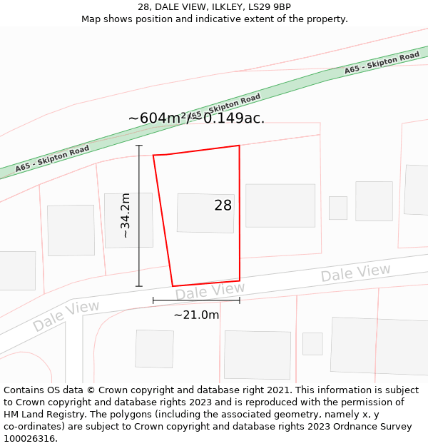 28, DALE VIEW, ILKLEY, LS29 9BP: Plot and title map