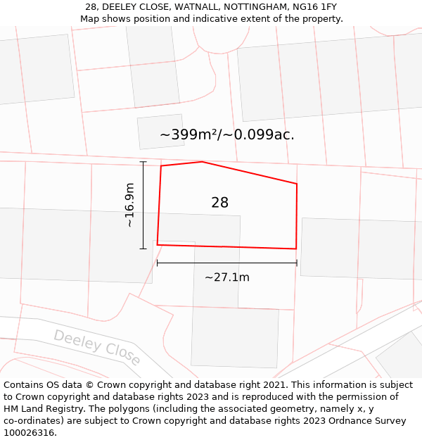 28, DEELEY CLOSE, WATNALL, NOTTINGHAM, NG16 1FY: Plot and title map
