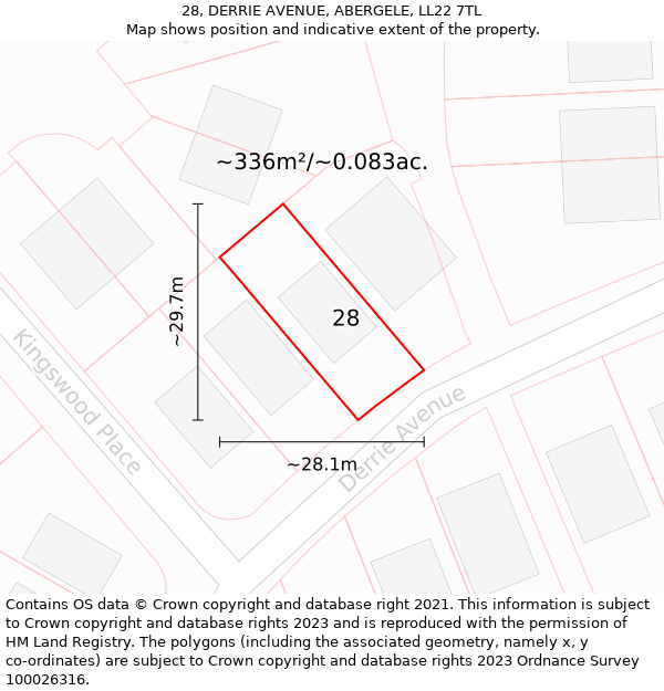 28, DERRIE AVENUE, ABERGELE, LL22 7TL: Plot and title map