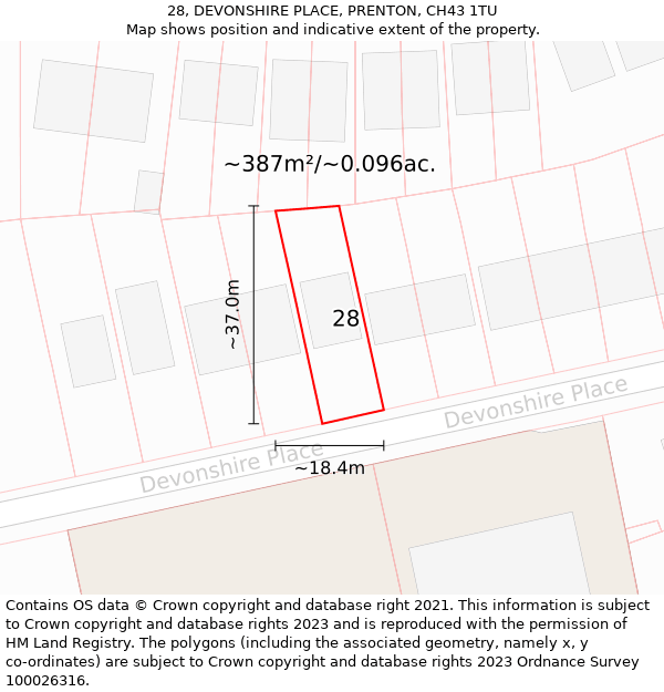 28, DEVONSHIRE PLACE, PRENTON, CH43 1TU: Plot and title map