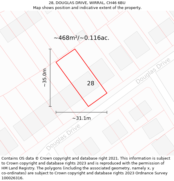 28, DOUGLAS DRIVE, WIRRAL, CH46 6BU: Plot and title map