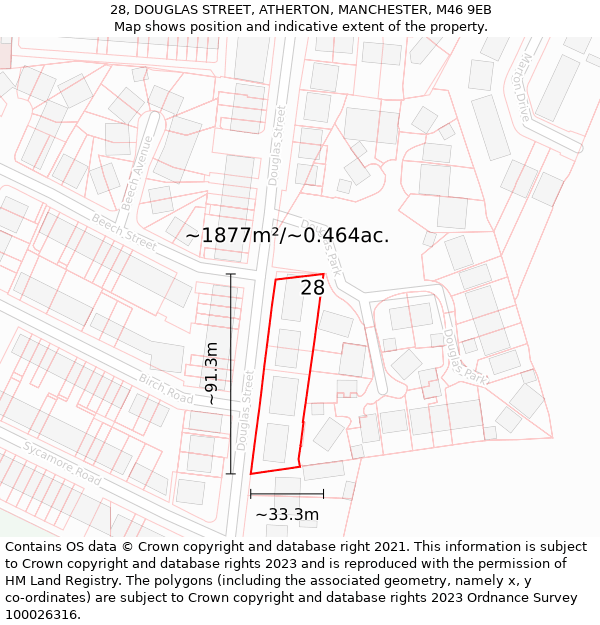 28, DOUGLAS STREET, ATHERTON, MANCHESTER, M46 9EB: Plot and title map