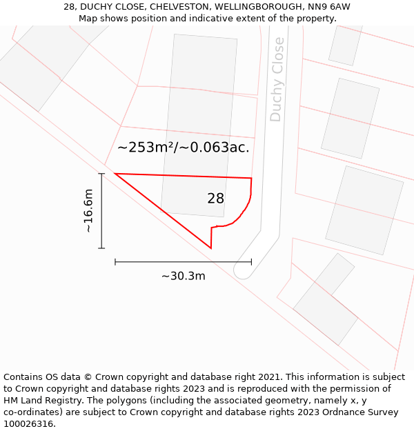 28, DUCHY CLOSE, CHELVESTON, WELLINGBOROUGH, NN9 6AW: Plot and title map