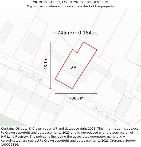 28, DUCK STREET, EGGINTON, DERBY, DE65 6HG: Plot and title map