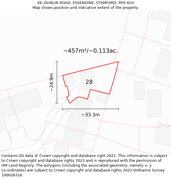 28, DUNLIN ROAD, ESSENDINE, STAMFORD, PE9 4UU: Plot and title map