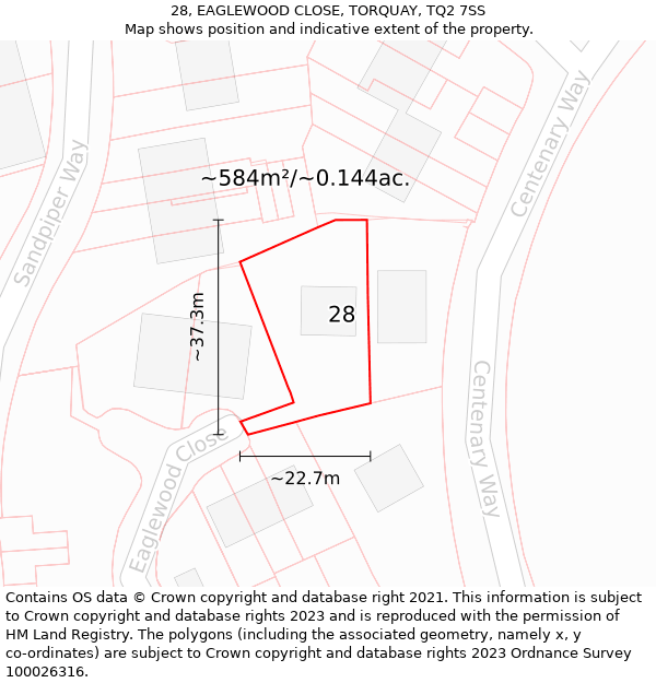 28, EAGLEWOOD CLOSE, TORQUAY, TQ2 7SS: Plot and title map