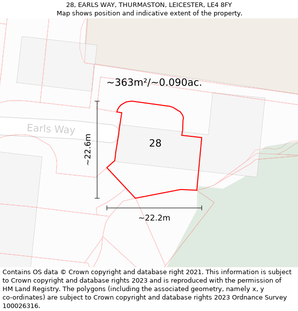 28, EARLS WAY, THURMASTON, LEICESTER, LE4 8FY: Plot and title map