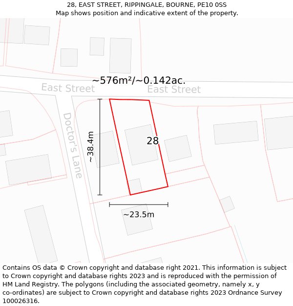 28, EAST STREET, RIPPINGALE, BOURNE, PE10 0SS: Plot and title map