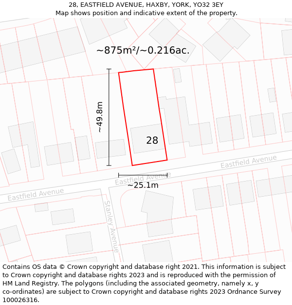 28, EASTFIELD AVENUE, HAXBY, YORK, YO32 3EY: Plot and title map