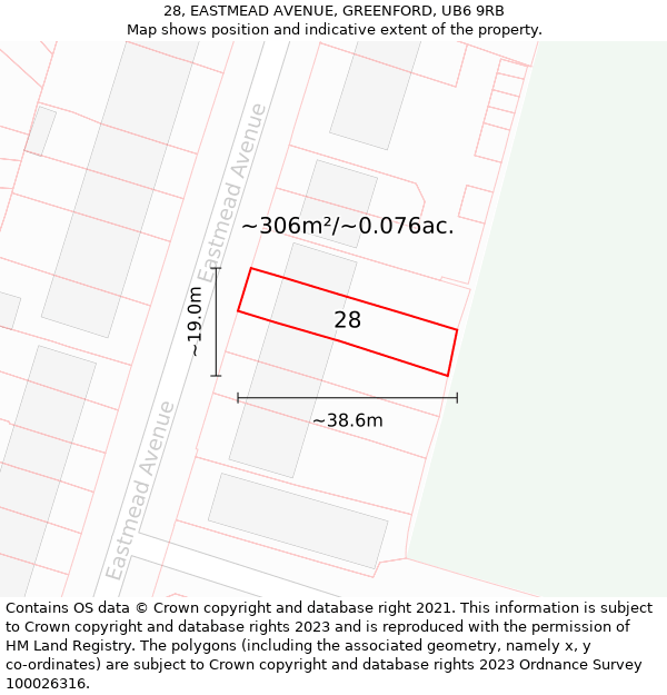 28, EASTMEAD AVENUE, GREENFORD, UB6 9RB: Plot and title map