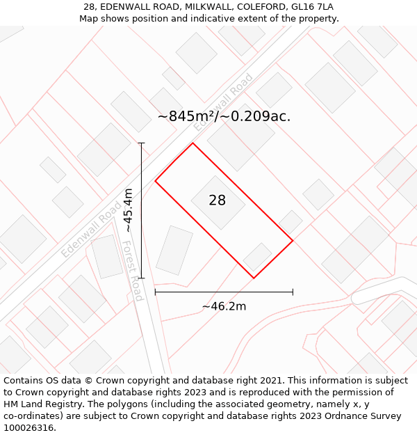 28, EDENWALL ROAD, MILKWALL, COLEFORD, GL16 7LA: Plot and title map