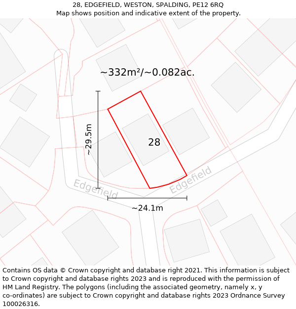 28, EDGEFIELD, WESTON, SPALDING, PE12 6RQ: Plot and title map