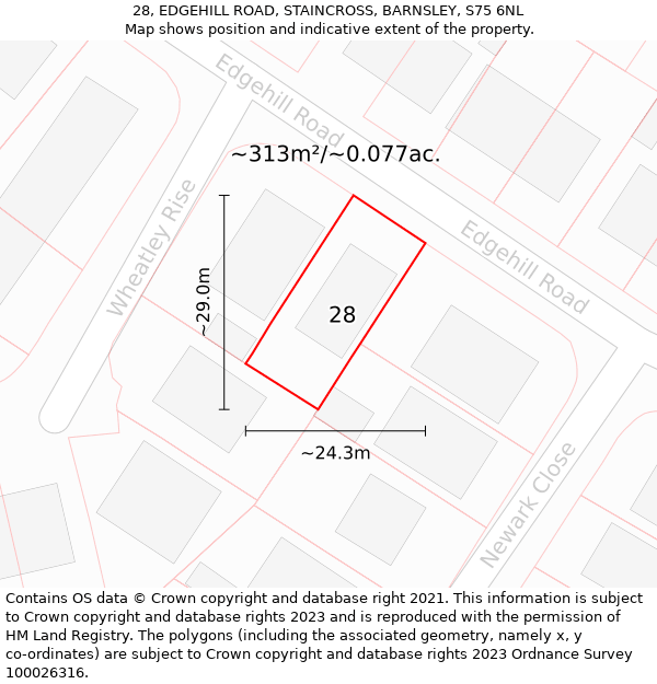 28, EDGEHILL ROAD, STAINCROSS, BARNSLEY, S75 6NL: Plot and title map