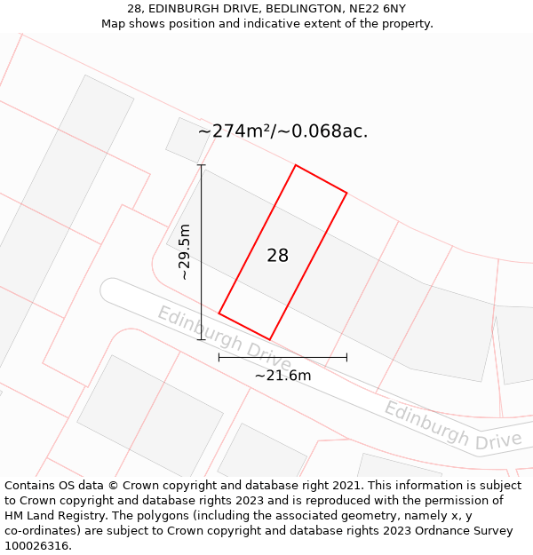 28, EDINBURGH DRIVE, BEDLINGTON, NE22 6NY: Plot and title map