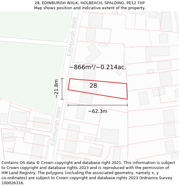 28, EDINBURGH WALK, HOLBEACH, SPALDING, PE12 7AP: Plot and title map