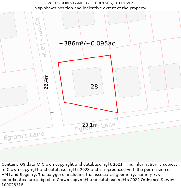 28, EGROMS LANE, WITHERNSEA, HU19 2LZ: Plot and title map