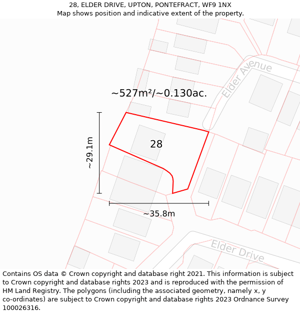 28, ELDER DRIVE, UPTON, PONTEFRACT, WF9 1NX: Plot and title map