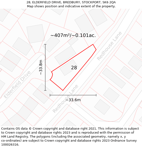 28, ELDERFIELD DRIVE, BREDBURY, STOCKPORT, SK6 2QA: Plot and title map