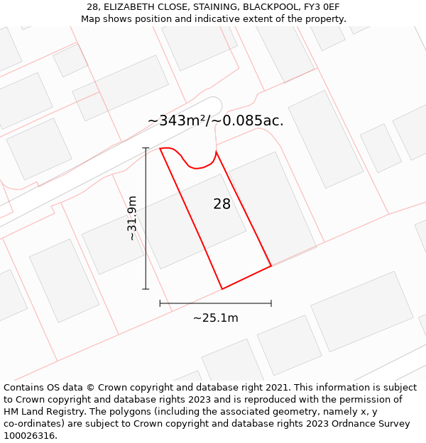 28, ELIZABETH CLOSE, STAINING, BLACKPOOL, FY3 0EF: Plot and title map