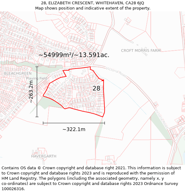 28, ELIZABETH CRESCENT, WHITEHAVEN, CA28 6JQ: Plot and title map