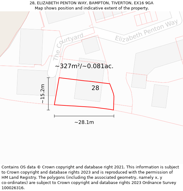 28, ELIZABETH PENTON WAY, BAMPTON, TIVERTON, EX16 9GA: Plot and title map