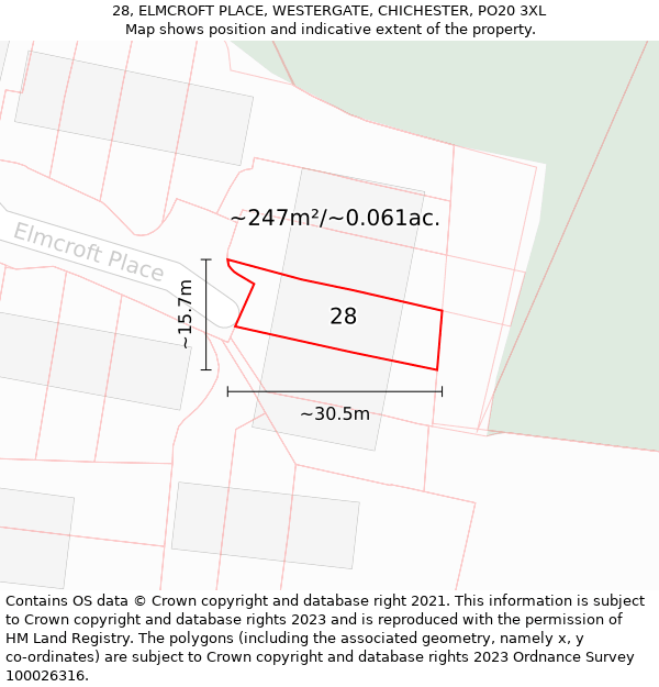 28, ELMCROFT PLACE, WESTERGATE, CHICHESTER, PO20 3XL: Plot and title map