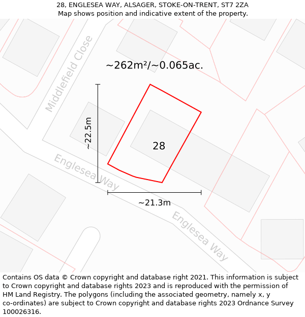 28, ENGLESEA WAY, ALSAGER, STOKE-ON-TRENT, ST7 2ZA: Plot and title map