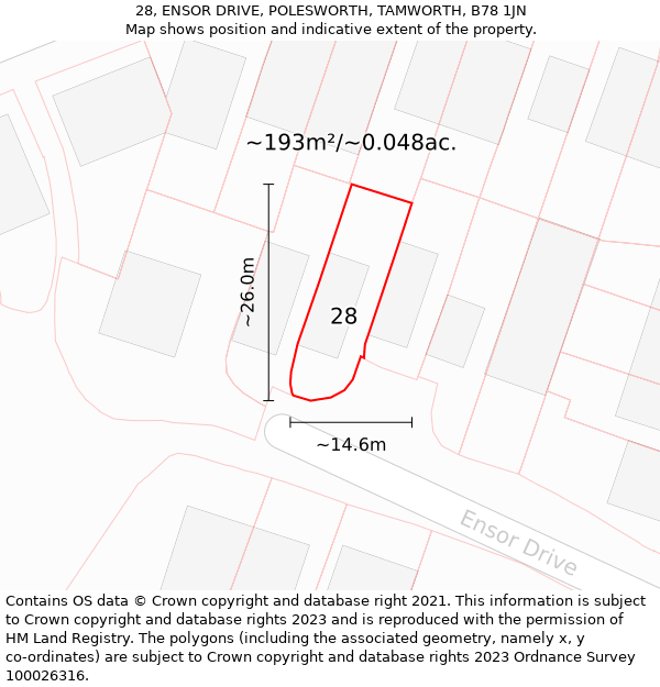 28, ENSOR DRIVE, POLESWORTH, TAMWORTH, B78 1JN: Plot and title map