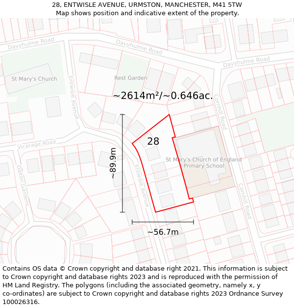 28, ENTWISLE AVENUE, URMSTON, MANCHESTER, M41 5TW: Plot and title map