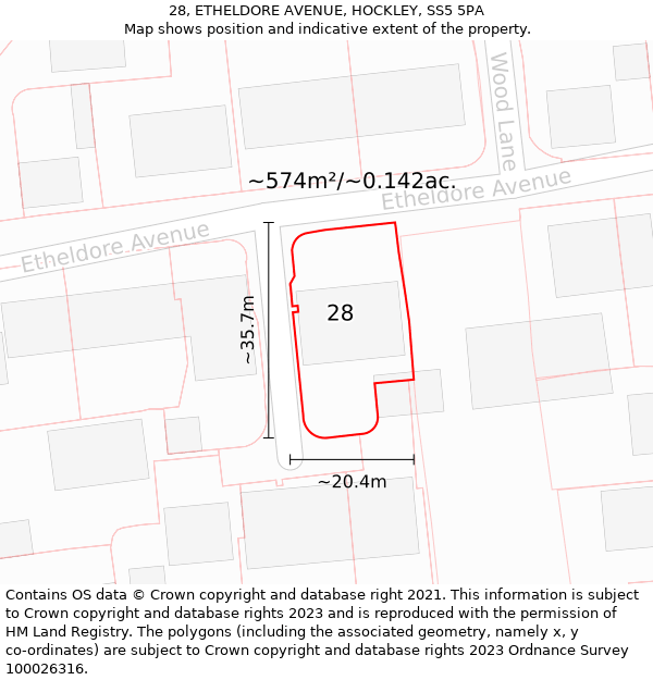 28, ETHELDORE AVENUE, HOCKLEY, SS5 5PA: Plot and title map