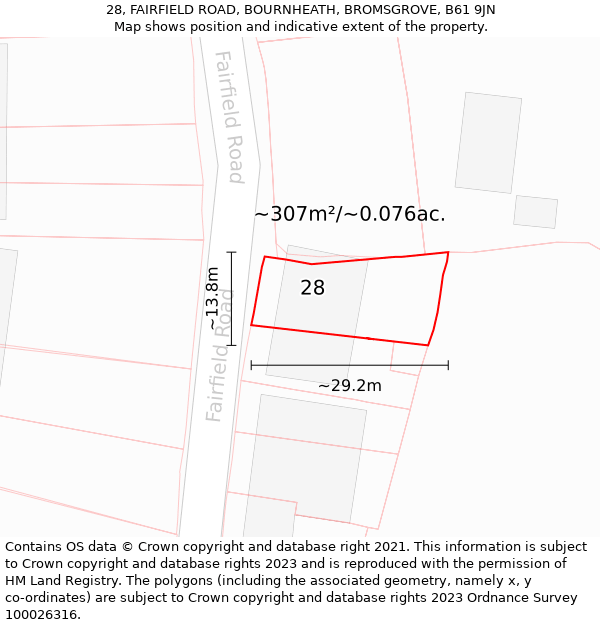 28, FAIRFIELD ROAD, BOURNHEATH, BROMSGROVE, B61 9JN: Plot and title map