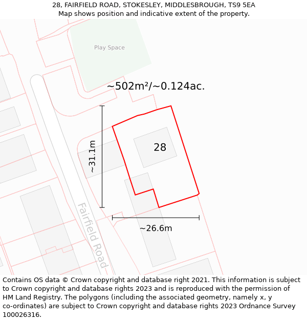 28, FAIRFIELD ROAD, STOKESLEY, MIDDLESBROUGH, TS9 5EA: Plot and title map