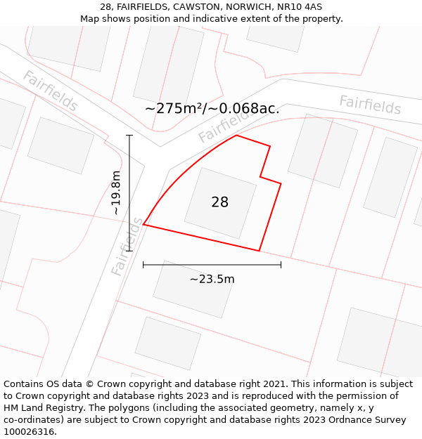 28, FAIRFIELDS, CAWSTON, NORWICH, NR10 4AS: Plot and title map