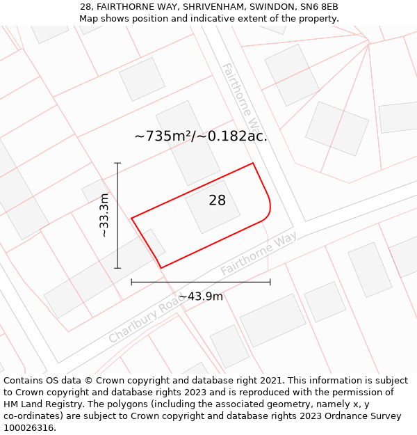 28, FAIRTHORNE WAY, SHRIVENHAM, SWINDON, SN6 8EB: Plot and title map