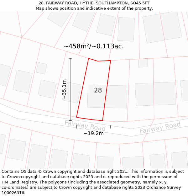 28, FAIRWAY ROAD, HYTHE, SOUTHAMPTON, SO45 5FT: Plot and title map