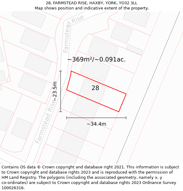 28, FARMSTEAD RISE, HAXBY, YORK, YO32 3LL: Plot and title map