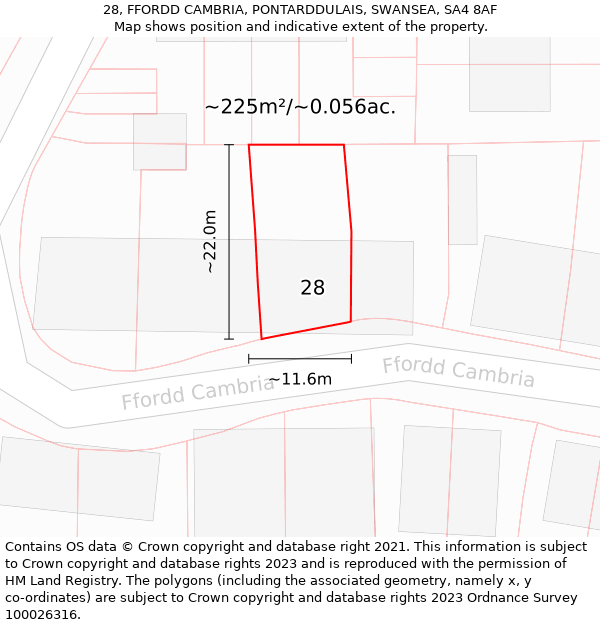 28, FFORDD CAMBRIA, PONTARDDULAIS, SWANSEA, SA4 8AF: Plot and title map