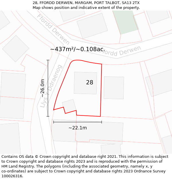 28, FFORDD DERWEN, MARGAM, PORT TALBOT, SA13 2TX: Plot and title map