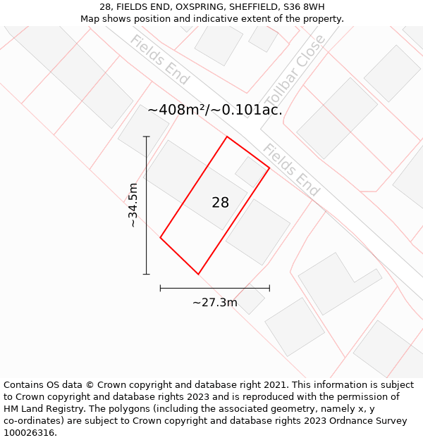 28, FIELDS END, OXSPRING, SHEFFIELD, S36 8WH: Plot and title map