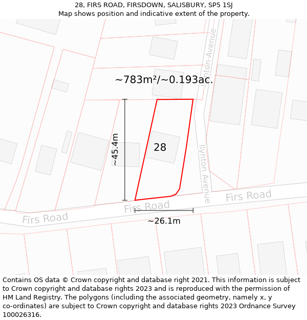 28, FIRS ROAD, FIRSDOWN, SALISBURY, SP5 1SJ: Plot and title map