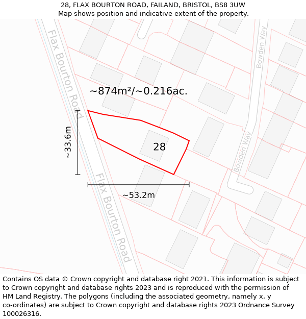 28, FLAX BOURTON ROAD, FAILAND, BRISTOL, BS8 3UW: Plot and title map