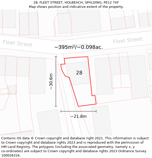 28, FLEET STREET, HOLBEACH, SPALDING, PE12 7AF: Plot and title map