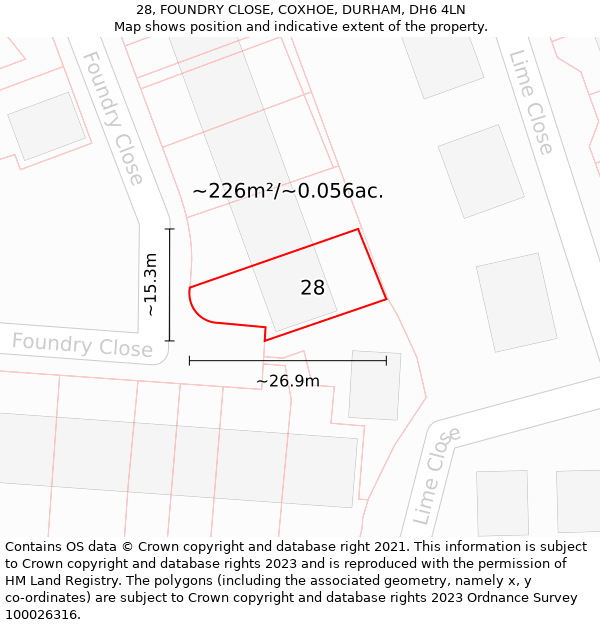 28, FOUNDRY CLOSE, COXHOE, DURHAM, DH6 4LN: Plot and title map