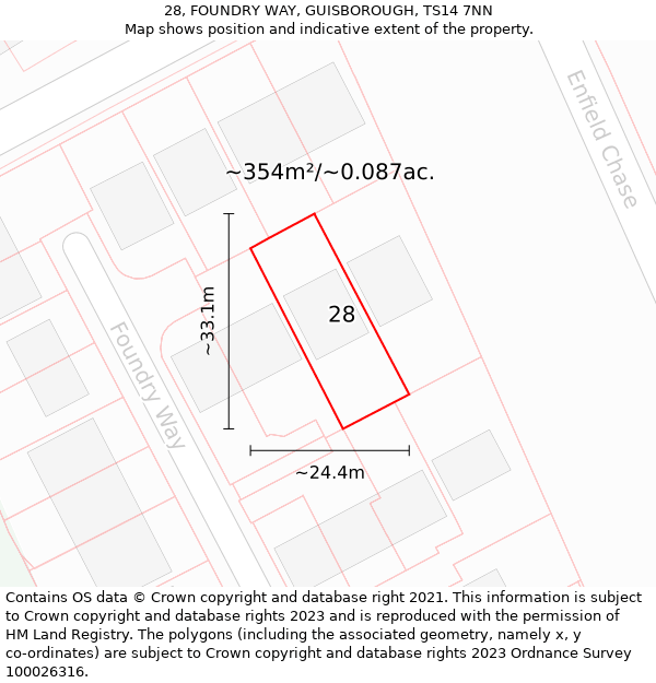 28, FOUNDRY WAY, GUISBOROUGH, TS14 7NN: Plot and title map