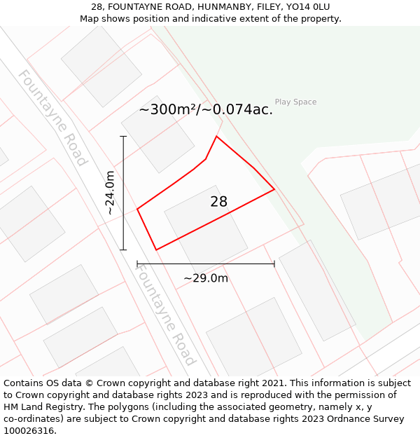 28, FOUNTAYNE ROAD, HUNMANBY, FILEY, YO14 0LU: Plot and title map