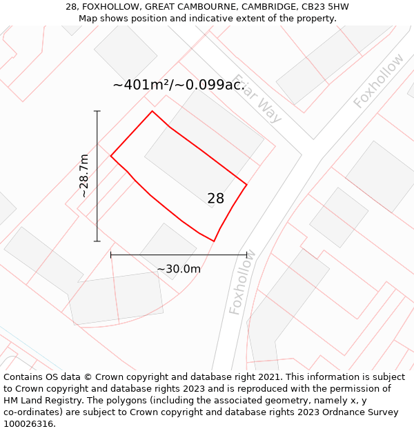 28, FOXHOLLOW, GREAT CAMBOURNE, CAMBRIDGE, CB23 5HW: Plot and title map