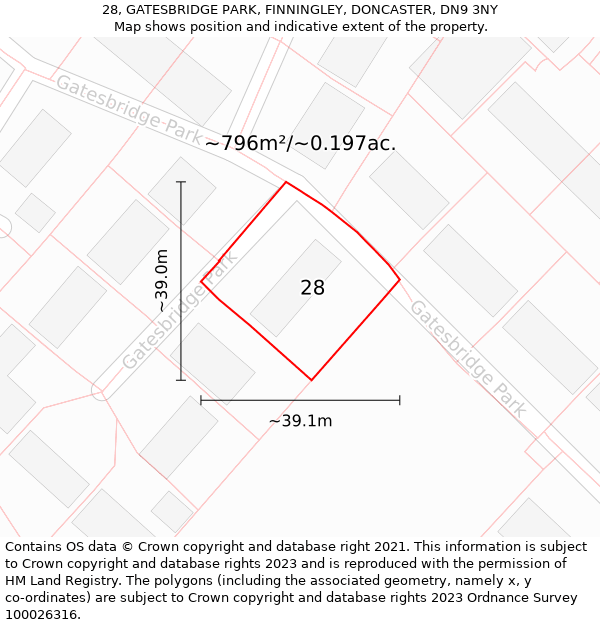 28, GATESBRIDGE PARK, FINNINGLEY, DONCASTER, DN9 3NY: Plot and title map