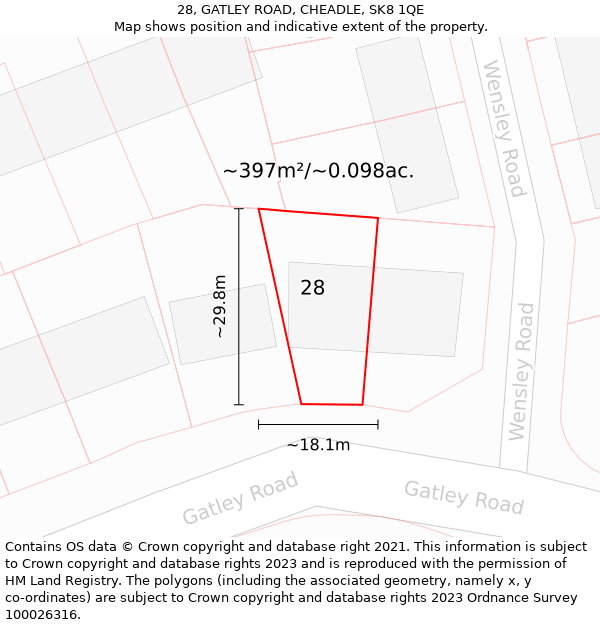 28, GATLEY ROAD, CHEADLE, SK8 1QE: Plot and title map