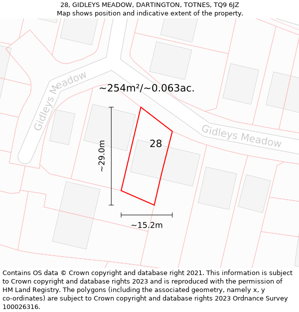 28, GIDLEYS MEADOW, DARTINGTON, TOTNES, TQ9 6JZ: Plot and title map